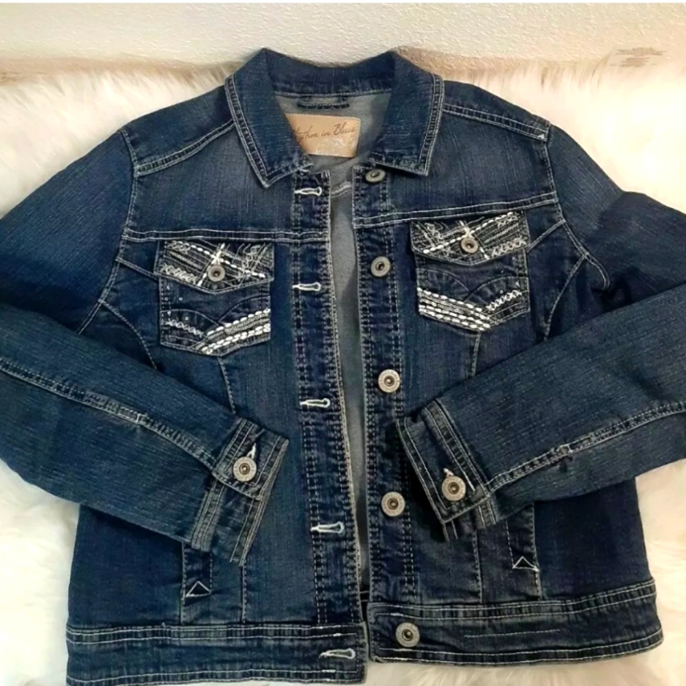 Rhythm in Blues Denim Jacket Jean Jacket With Sequins